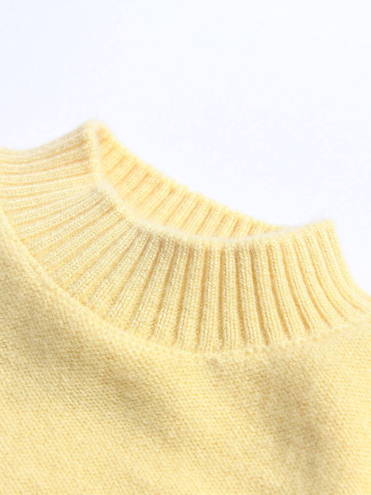 Soft Yellow Kids Cashmere Sweater with Embroidered Flowers